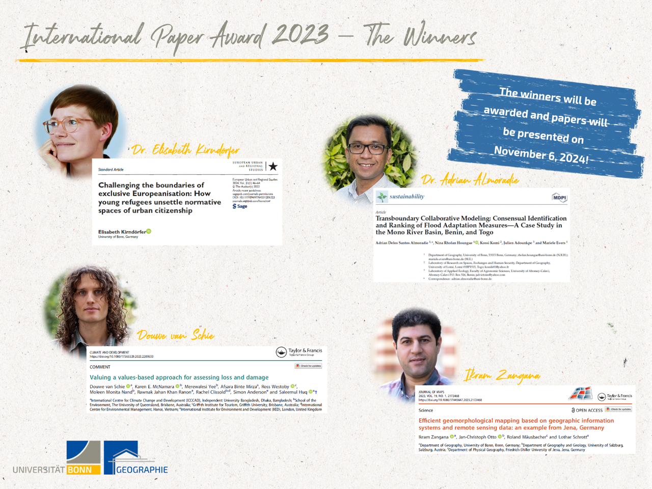 Winners of the International Paper Award 2023 at the Department of Geography